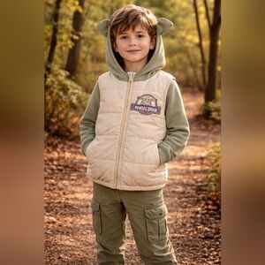 Star Wars Mandalorian Baby Yoda Vest Kids Hooded Puffer Fleece Lined Costume